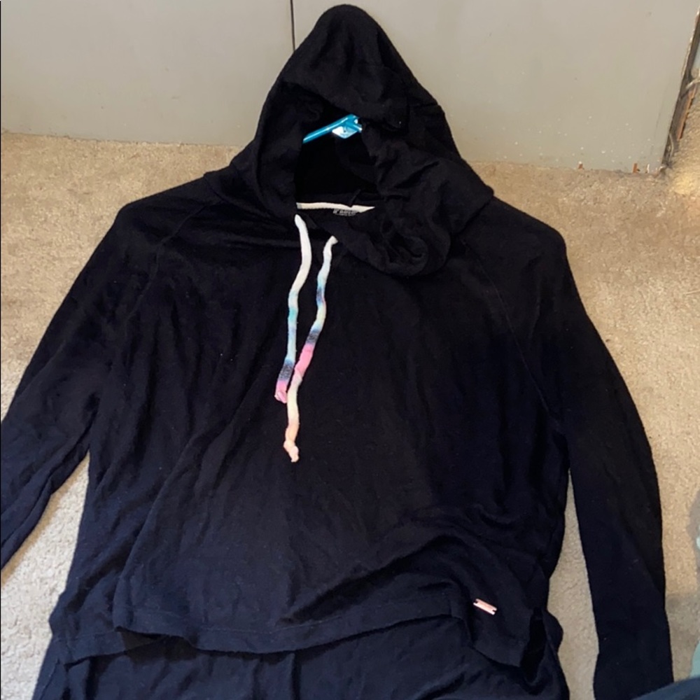 Slightly cropped PINK hooded type shirt .
